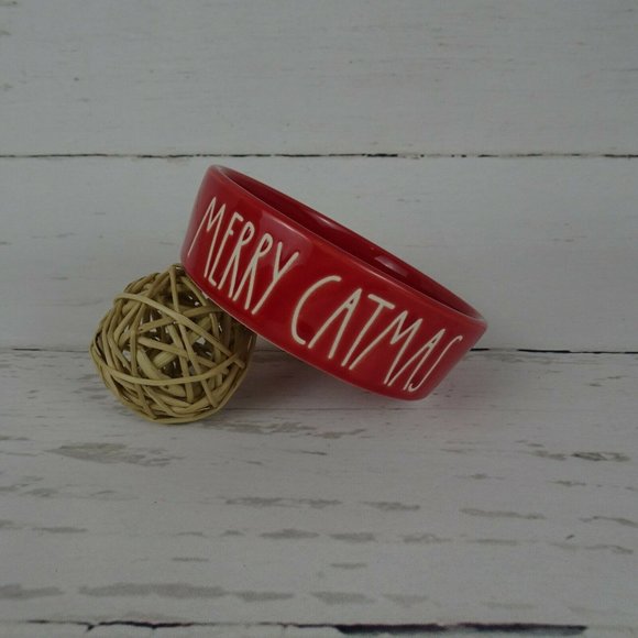 New Rae Dunn "Merry Catmas" Cat Pet Dish Feeding Bowl Red Farmhouse Ceramic - Picture 2 of 8